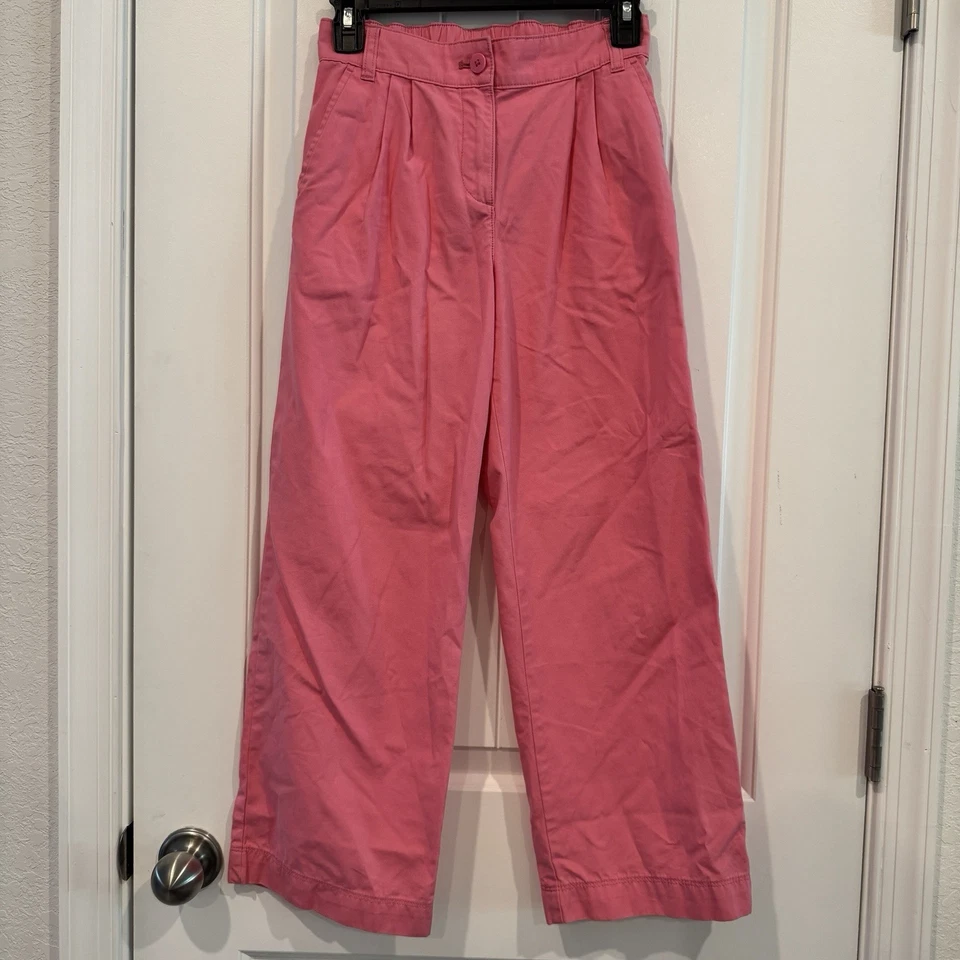 J. Lote de 2 Pantalones Crewcuts Niñas Talla 12 Rosa Algodón Pierna Ancha y Lino Blanco Crewcuts Foto 2 de 4