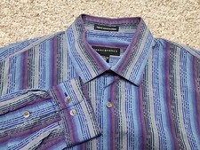 Jhane Barnes Textured Purple Blue Striped Button Up Shirt Long Sleeve Men's Sz L