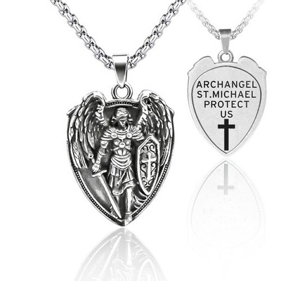 St Michael the Archangel Necklace, Stainless Steel Saint Michael Medal Pendan...
