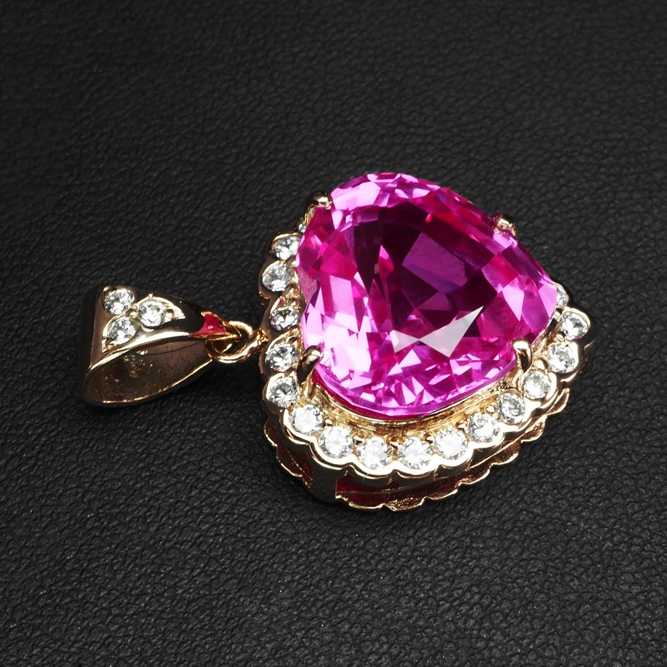 Ciondolo aureola cuore zaffiro rosa magenta 17,45 ct argento sterling 925... - Immagine 4 di 4
