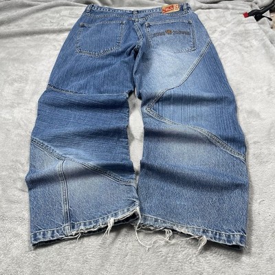 VTG Pure Playaz Baggy Jeans Mens 36x31 Patchwork Blue Denim HipHop Skater Y2K