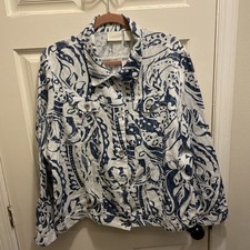 NWT Chico  s Size 3 Summer Print Linen Jean Jacket