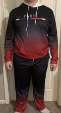 Mens Activewear Hooded Tracksuit Paris Black Red Ombr S XXL