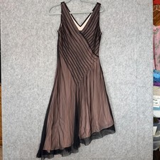 Vintage Adrianna Papell Dress Womens 10 Black Silk Beaded Asym Hem Fit Flare Y2K
