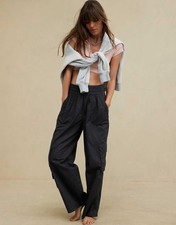 AERIE Easiest Cargo Black Wide Leg Lightweight Boho Pants Sz Medium New