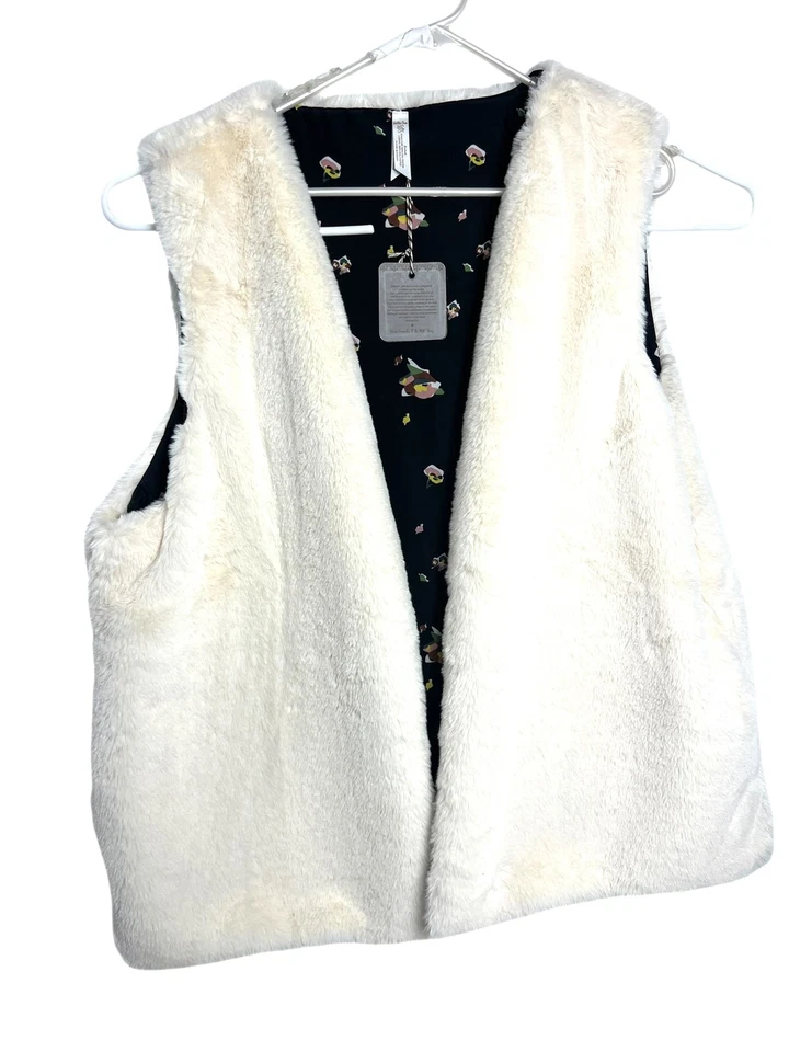 Chaleco de piel sintética Matilda Jane para mujer 2XL blanco marfil sin mangas forrado floral acogedor Foto 2 de 4