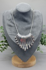 Silver Tone Fringe Clear Rhinestone Bib Style Elegant Dangle Necklace N1C