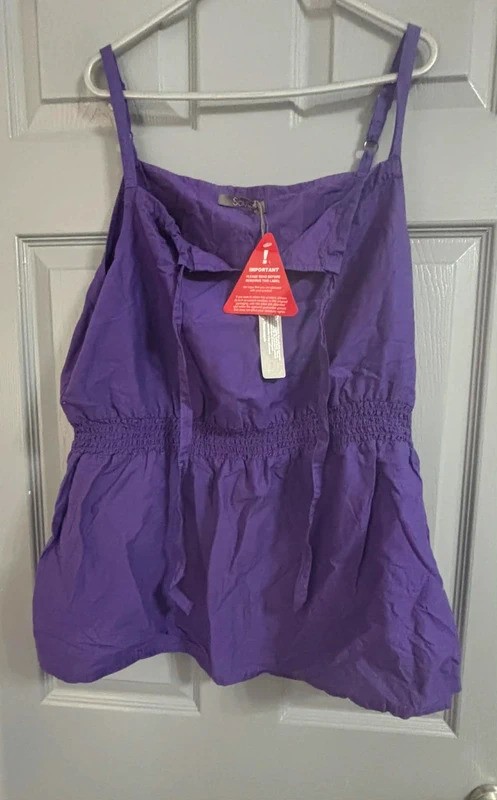 NWT South Purple Smocked Waist Cami Top - Size 16
