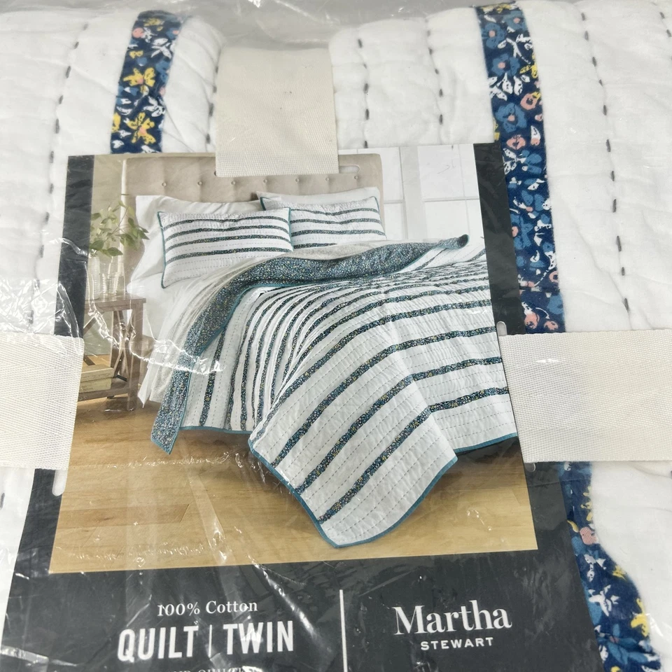 Edredón de algodón doble floral deshilachado colección Martha Stewart nuevo ENVÍO RÁPIDO Foto 3 de 4