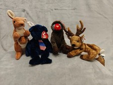 Assorted Ty Beanie Babies  Lot of 4  With Tags  Pouch, Cheeks, Pops, Roxie