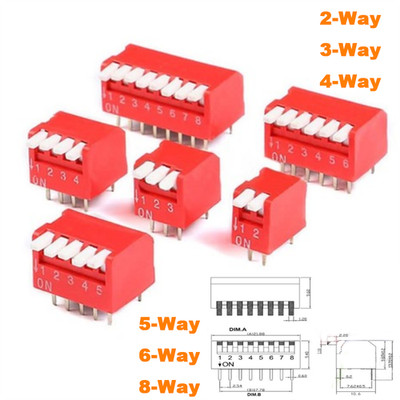 Piano DIP DIL Toggle Switch Pitch 2.54mm PCB Side Shift Red 2/3/4/5/6/8 Way