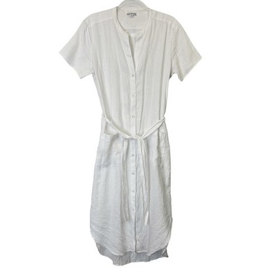 james perse white linen dress JAMES PERSE 100% White Linen Dress Drawstring Drop Waist Fresh Light Sz 3 Large