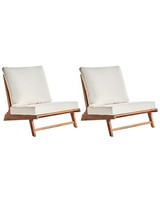 Gartensessel 2Er Set Akazienholz Hellbraun Kissen Cremeweiß Out-&Indoor Micc