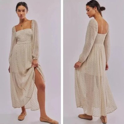 NWT Free People Malina Embroidered Eyelet Maxi Dress in Tea Size XS