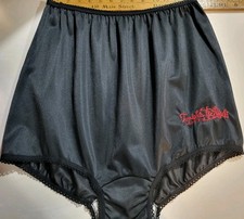 Vtg Sz 13 Black Nylon Gusset Red Embroidered "Tonight's The Night"