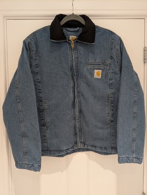 Carhartt Jeansjacke Herren M blau Reißverschluss vorne Workwear schwarz Kragen