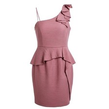 BCBGMAXAZRIA One Shoulder Mauve Rose Pink Textured Dress Sz 6 Ruffle Party