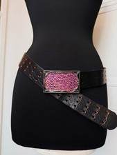 VINTAGE Y2k SOUTHWEST BUCKLE DESIGN BELTSWAROVSKI CRYSTALS MEDIUM FESTIVAL BLACK