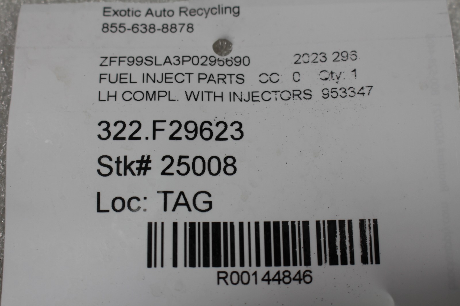 Ferrari 296 GTB, LH, Left, Fuel Rail With Injectors, Used, P/N 953347