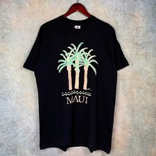 VTG 90s Maui Hawaii T Shirt Mens Sz L Black Palm Tree Puff Print Beach USA Made