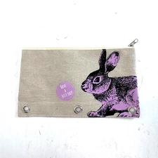 Linen Bunny Zipper Pouch Pencil Case Cosmetic Bag Have A Nice Day Makeup Cute