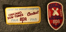 Pr. of Vintage Chicago Sun-Times "I Beat The World's Champion" Bowling Patches Pr. of Vintage Chicago Sun-Times "I Beat The World's Champion" Bowling Patches
