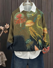Damen Pullover mit tollem Quallendruck Frühling-Winter Mode elegant