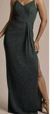 DB Studio Metallic Knit Ruched V- Neck Sheath Dress