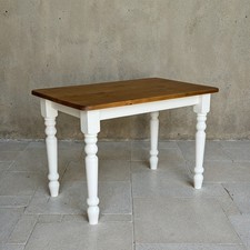 Tavolo da pranzo in legno massello di pino laccato bianco con piano in rovere...