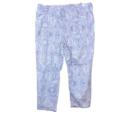 Chicos Womens Jeans White Purple Paisley Denim Girlfriend Slim Crop Stretch 2.5