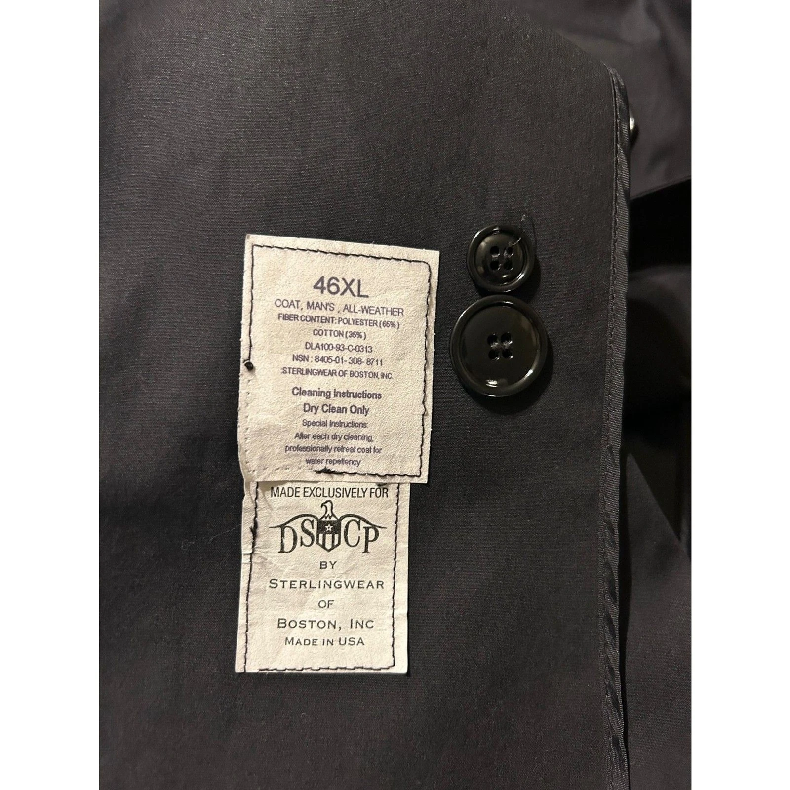 VTG 1993 Military Men’s DSCP All Weather Trench Coat Black 46XL W LINER Complete image 6