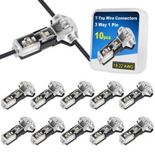 T Tap Wire Splice Connectors for 18-22 AWG Wires - 3 Way 1 Pin Solderless Low...
