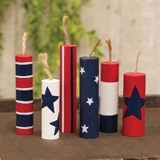 SET OF 6 PATRIOTIC COUNTRY WOOD DECORATIVE FI...
