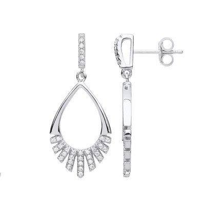 Silver Jewelco London CZ Minimal Art Deco Tear Drop Earrings