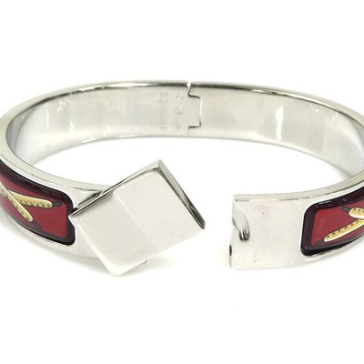 Hermes Bangle Clic Clac Metal/Enamel Silver/Burgundy/Multicolor Bracelet Women's