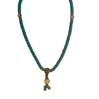 Vintage green beaded 16” Necklace Carved Yellow Jade or Jasper