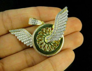 Authentic 2.60Ct Round Cut Cubic Zirconia Flying Wheel Pendant 925 Silver Gold Plated