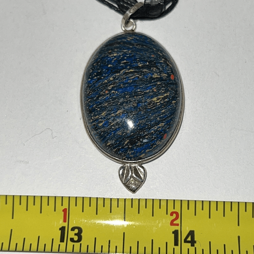 Hand Painted Jasper Natural Oval Pendant Necklace On Ribbon Cord Stamped 925 - Picture 5 of 7