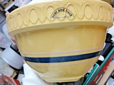 OVER and BACK Yellow Ware Farmhouse Pottery BOWL NEW Blue Pink Stripe