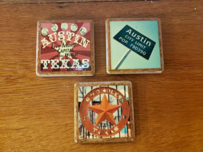 God Bless Texas and Austin Souvenir Coaster Set of 3