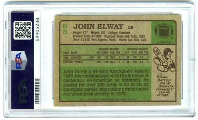 JOHN ELWAY~1984 TOPPS PSA-7 NR/MT RARE CENTERED NFL ROOKIE RC CARD 