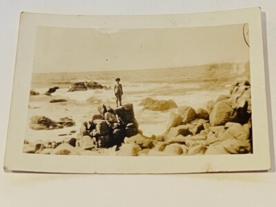 Cabinet Card Photo Antique ephemera Haunted ghost 1900s beach rocks creepy woman