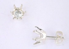 6 Prong Round Earring Setting Sterling Silver