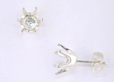 6 Prong Round Earring Setting Sterling Silver