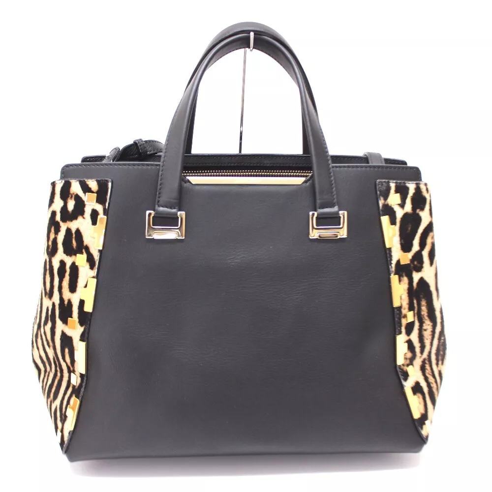 JIMMY CHOO Leopard 2 WAY Bag Black Brown Leather x Harako