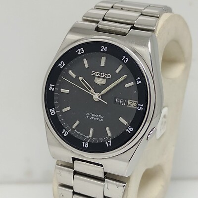 Seiko 5 7009-3131 Automatic Watch Railway Time Vintage 1980s 17 Jewels Day Date