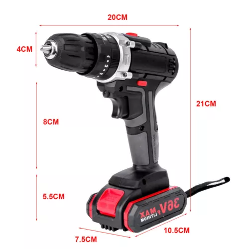 36V 2-Speed Electric Cordless Drill Screwdriver Hammer Impact w/ 2 Battery Kits - Picture 4 of 14