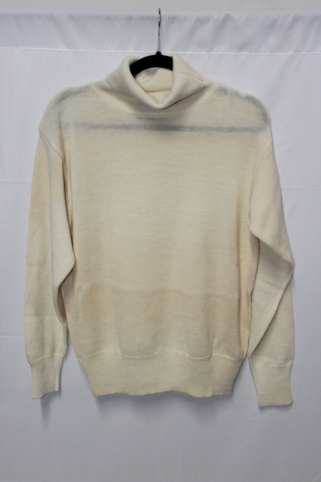 Maine Bay Traditions Womens Vintage Cream 100% Wool Knit Turtleneck Sweater Size