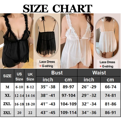 Dessous-Speghetti-Nachtwäsche-Sexy-Damen-Schlafanzug-Spitze-Babydoll-Nachtwäsche M-2XL - Bild 34 von 65
