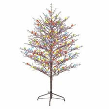 GE 5 FT PRE-LIT BROWN WINTER BERRY W 200 MULTI COLOR LED LIGHTS TREE - NEW